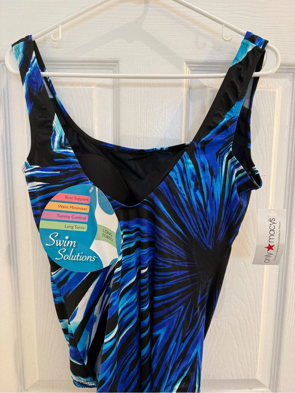 NWT Size 14 Swim Solutions Blue & Black Swirl One-Piece Swimsuit - Picture 4 of 6